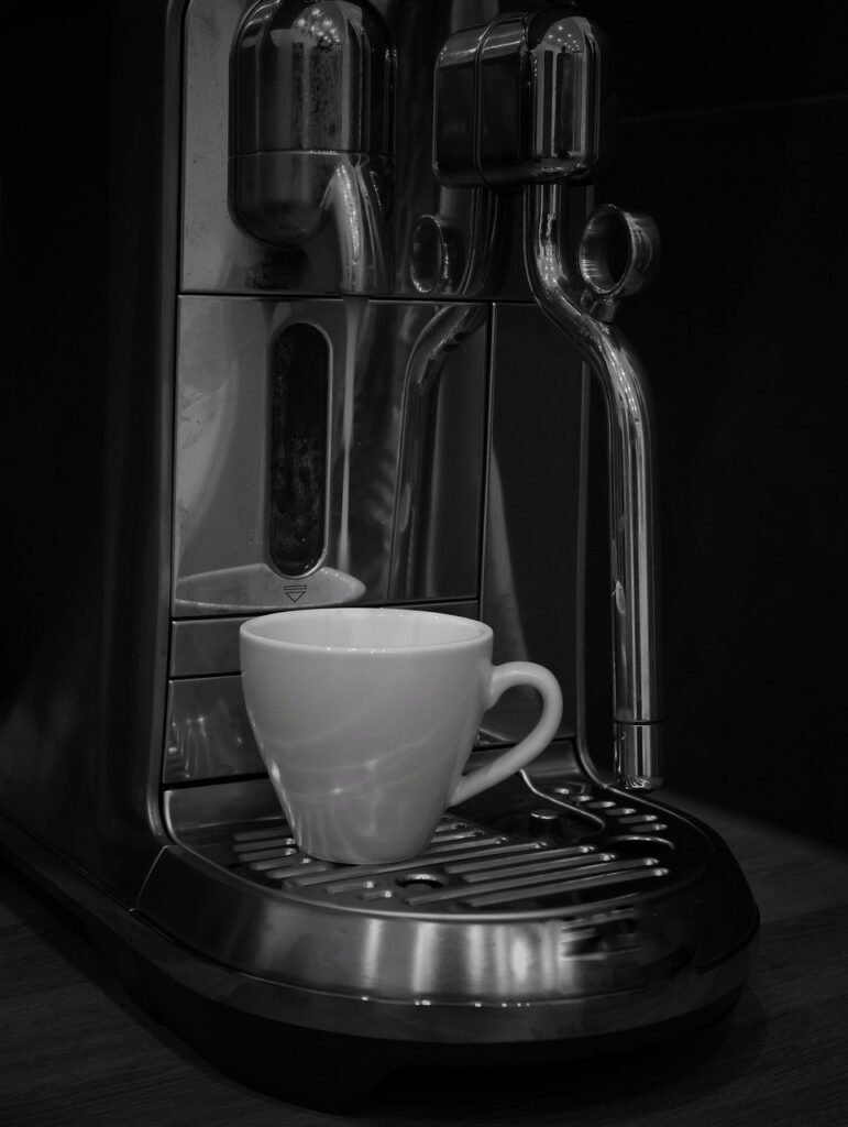 coffee machine, coffee, espresso, coffee cup, enjoyment, cup, monochrome, black-and-white